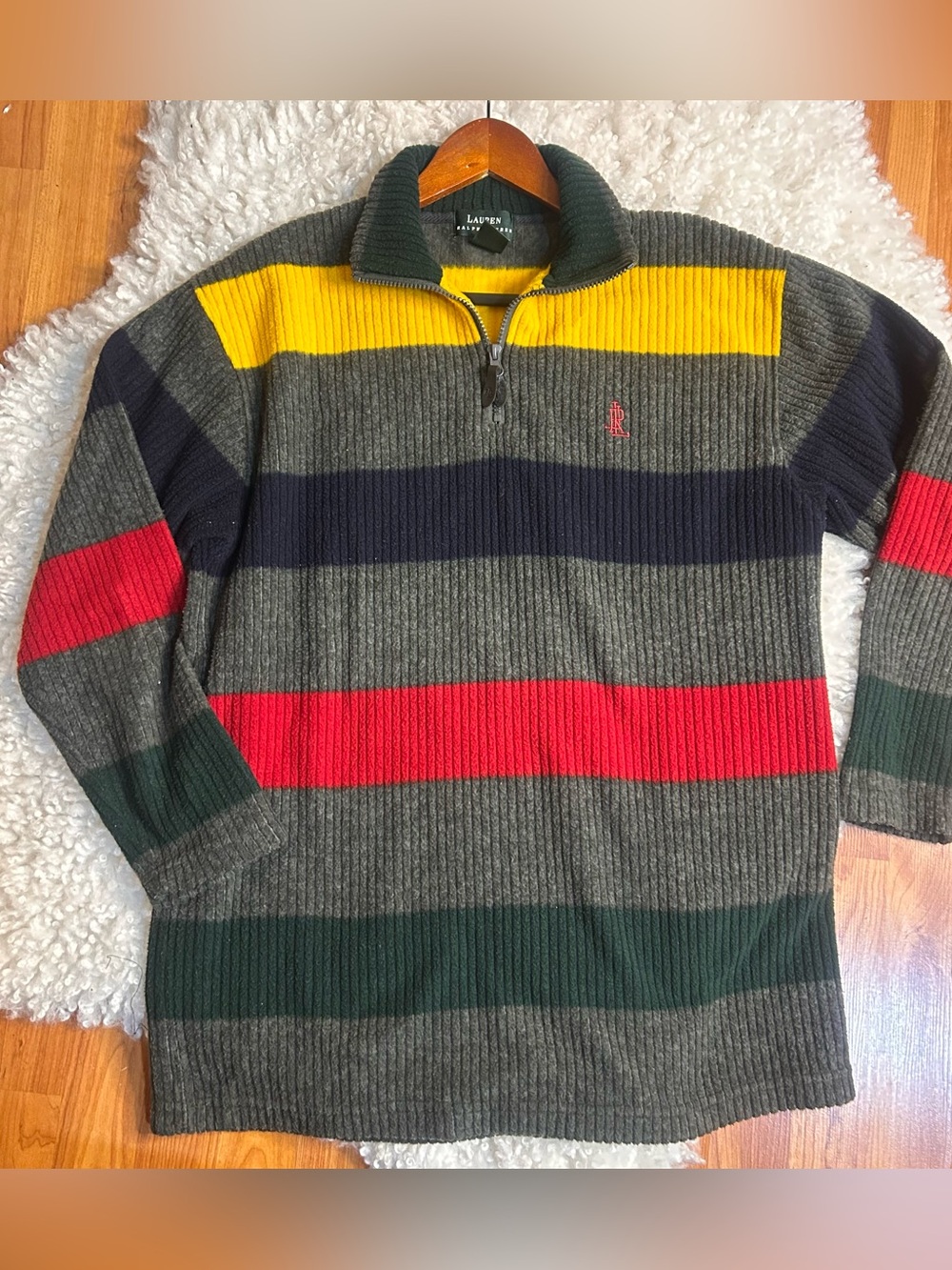 Lauren Ralph Lauren Men's Striped quarter sleeve sweater oversized small VTG